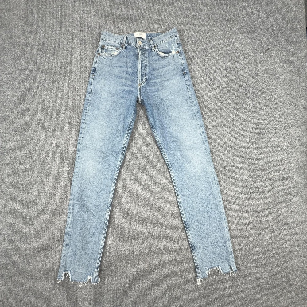AGOLDE Nico Jeans Womens 25 Light Wash Blue Mid Rise Skinny Raw Hem Crop Denim